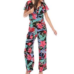 ❤️Cupio V Neck Ruffle Tropical Jumpsuit Pantsuit